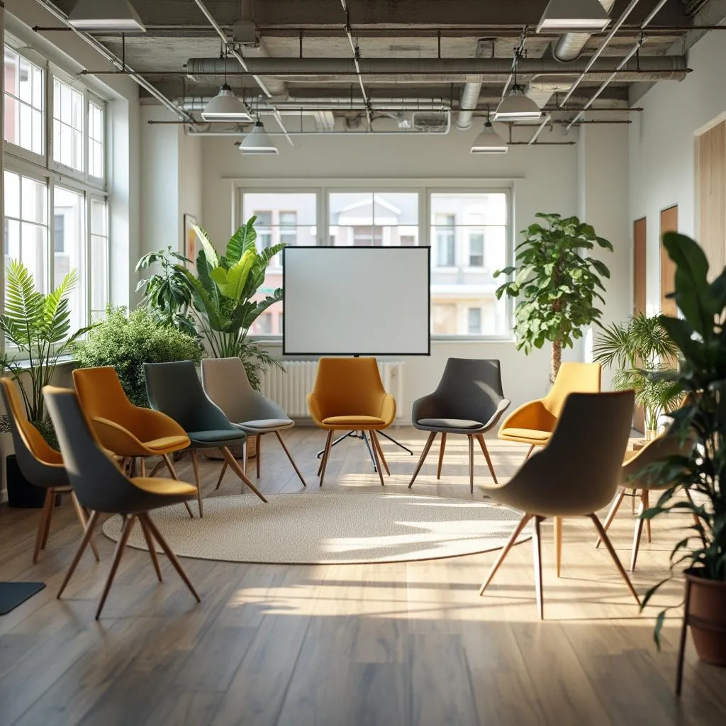 Espace d'atelier lumineux et accueillant